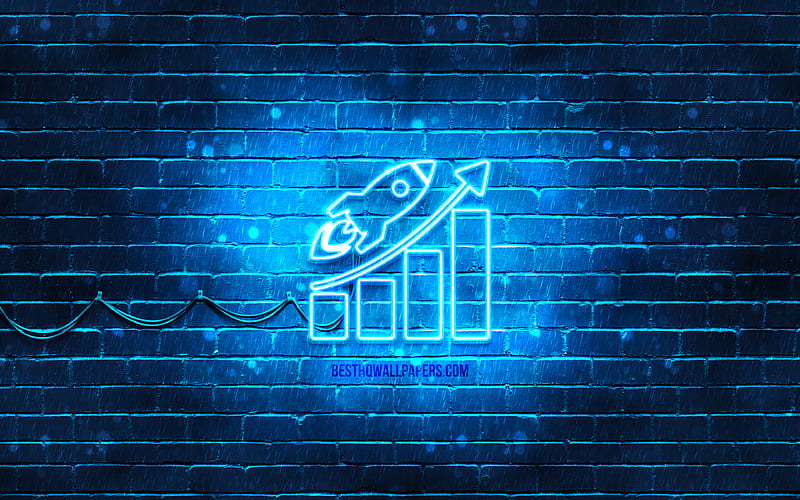 Start-up growth neon icon blue background, Start-Up concepts, neon symbols, Start-up growth, neon icons, Start-up growth sign, business signs, Start-up growth icon, business icons, HD wallpaper