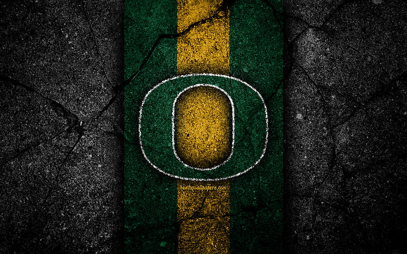 Oregon Ducks american football team, NCAA, green yellow stone, USA, asphalt texture, american football, Oregon Ducks logo, HD wallpaper