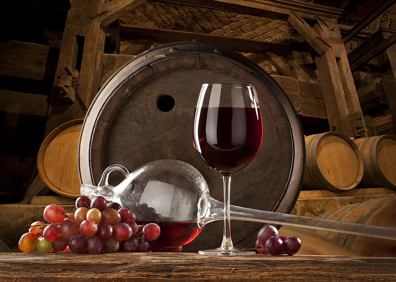 still life, wine, bonito, barrel, old, cask, fruit, grapes, red wine, graphy, nice, cool, drink, HD wallpaper