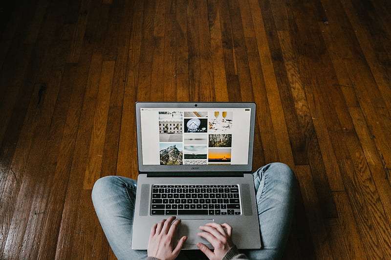person using laptop on lap, HD wallpaper