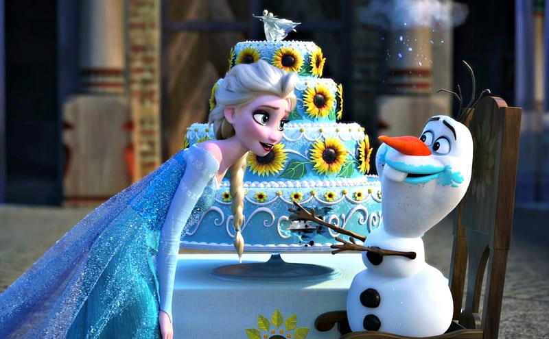 HD wallpaper frozen fever 2015 cake movie elsa olaf fantasy girl frozen fever snow queen white princess disney blue