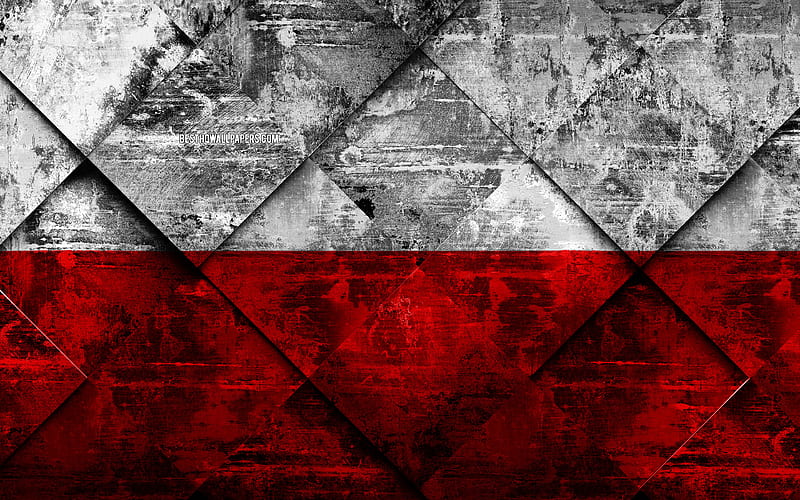 Flag of Poland grunge art, rhombus grunge texture, Polish flag, Europe, national symbols, Poland, creative art, HD wallpaper