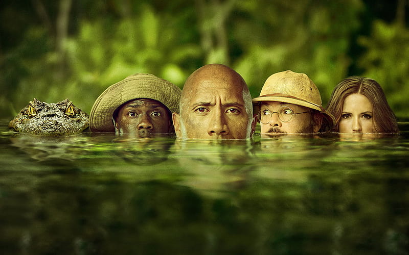 Jumanji Welcome To The Jungle, action, 2017 movie, Dwayne Johnson, Karen Gillan, Jack Black, Kevin Hart, HD wallpaper