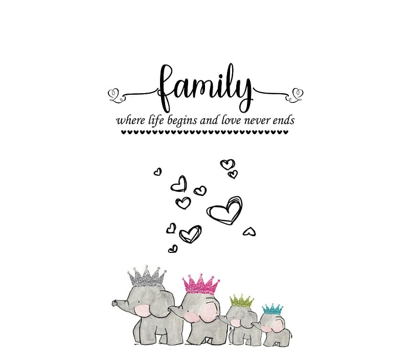 Family forever, elephants, corazones, love, HD wallpaper
