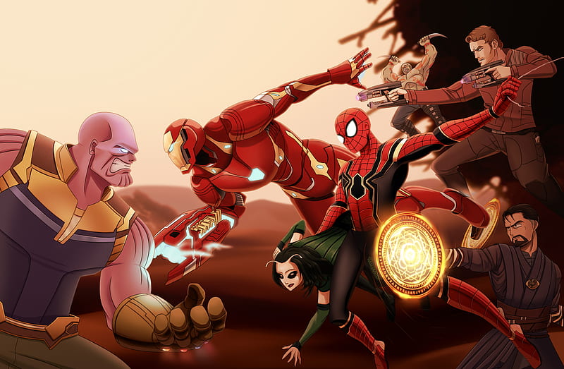 Avengers Infinity War Art, avengers-infinity-war, artwork, artist, digital-art, , superheroes, thanos, spiderman, star-lord, iron-man, mantis, HD wallpaper