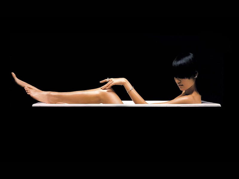Sensual, hair, black, tub, girl, HD wallpaper