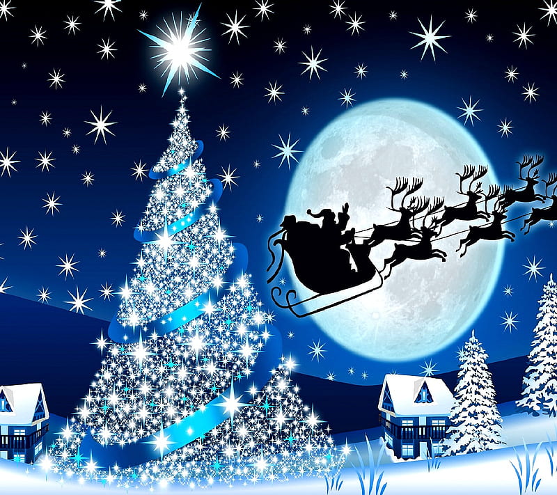 Santa, christmas, christmas nignt, reindeer, merry, santa claus, HD wallpaper