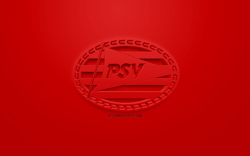 PSV, creative 3D logo, red background, 3d emblem, Dutch football club, Eredivisie, Eindhoven, Netherlands, 3d art, football, stylish 3d logo, HD wallpaper