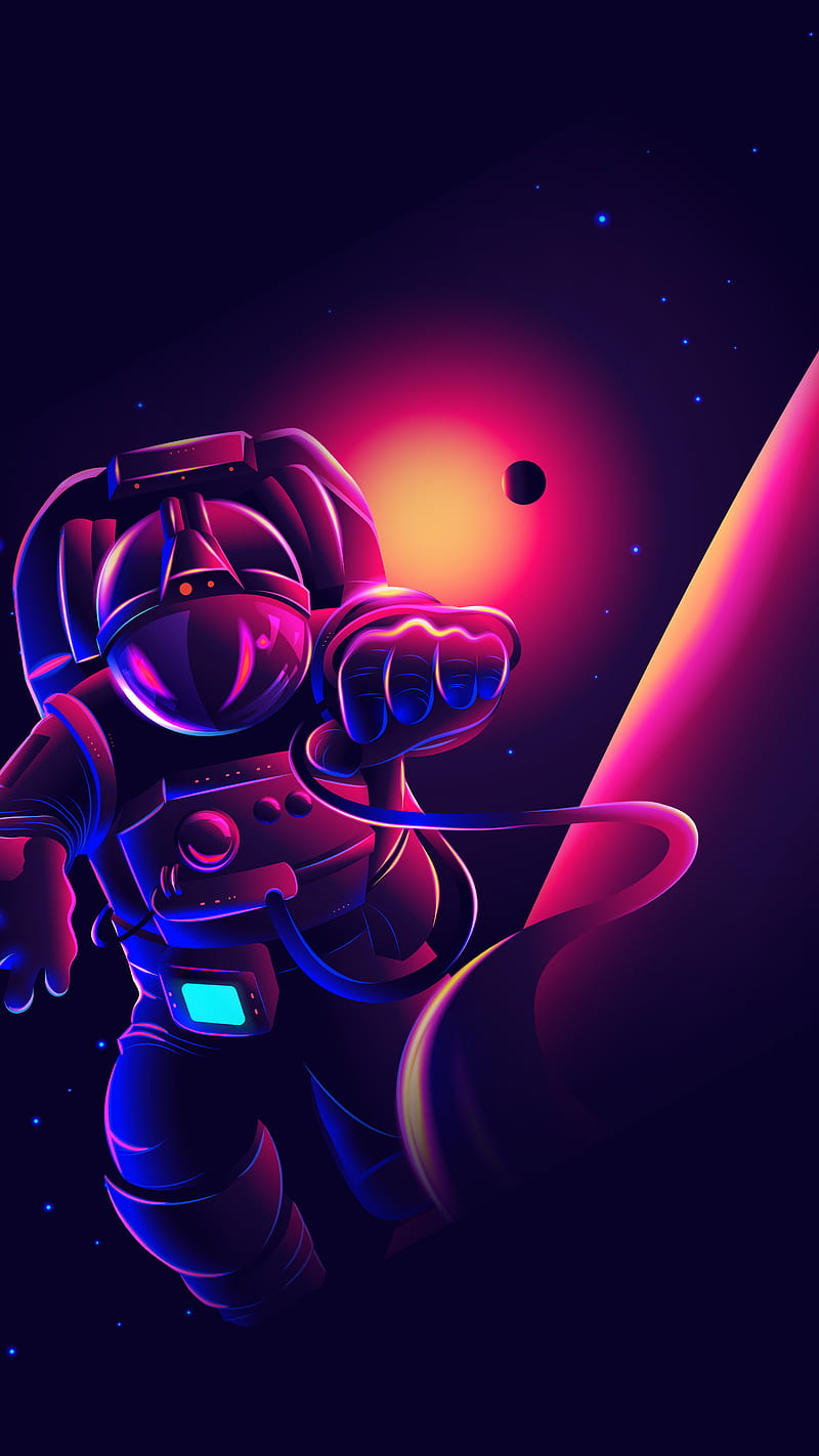 Astronaut in round neon light 2K wallpaper download