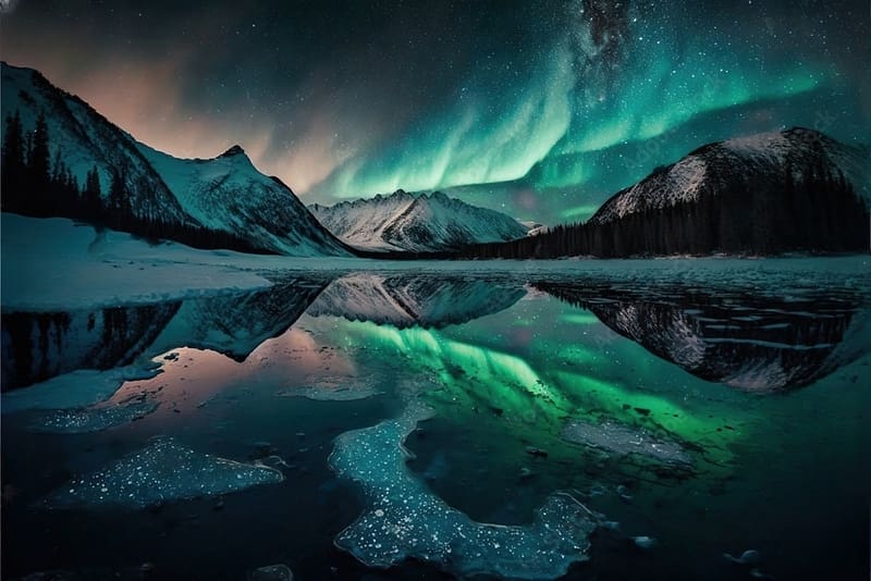 A Beautiful Aurora borealis, Lake, Stars, Mountains, Night, HD wallpaper