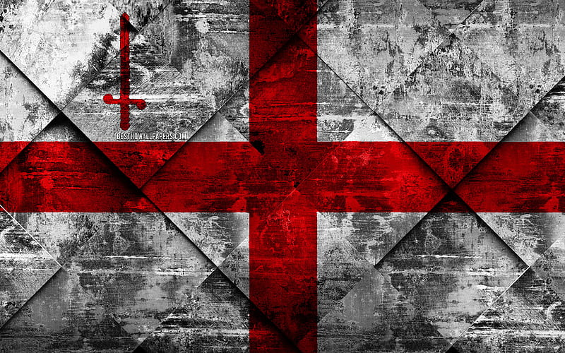 Flag of City of London grunge art, rhombus grunge texture, Counties of England, City of London flag, England, national symbols, City of London, United Kingdom, creative art, HD wallpaper