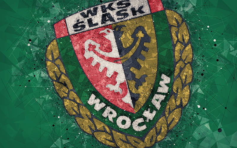 WKS Slask Wroclaw geometric art, logo, green abstract background, Polish football club, Ekstraklasa, Wroclaw, Poland, football, creative art, Slask FC, HD wallpaper