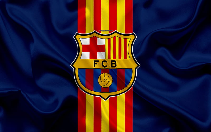 FC Barcelona Catalan football club, blue flag, silk texture, colors of Catalonia, emblem, logo, La Liga, Spain, HD wallpaper