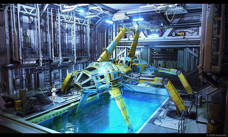 Future submersible ship, hanger, explorer, ship, ocean, HD wallpaper