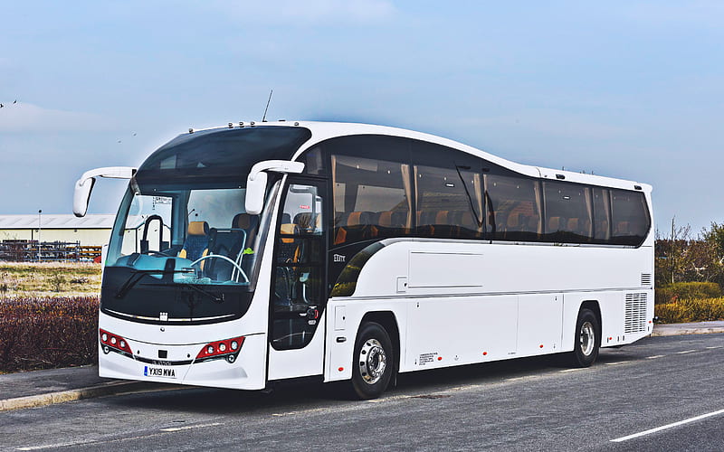 Plaxton Elite Volvo B8R, white bus, 2020 buses, R, passenger bus, Volvo, passenger transport, HD wallpaper