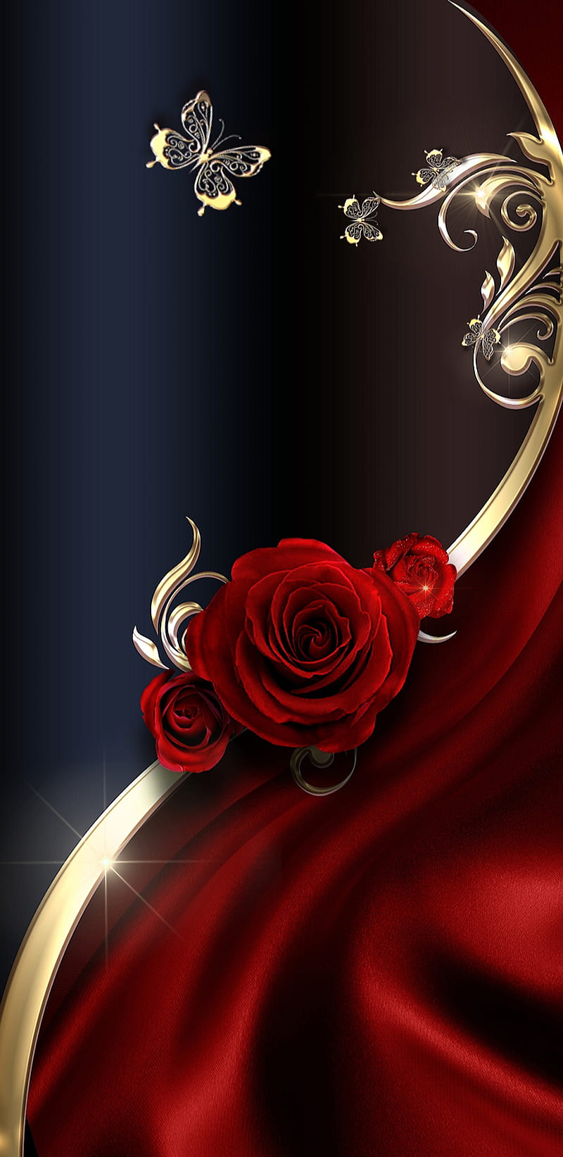 Red Satin Seduction, sexy, roses, butterflies, golden, gold, HD phone  wallpaper | Peakpx