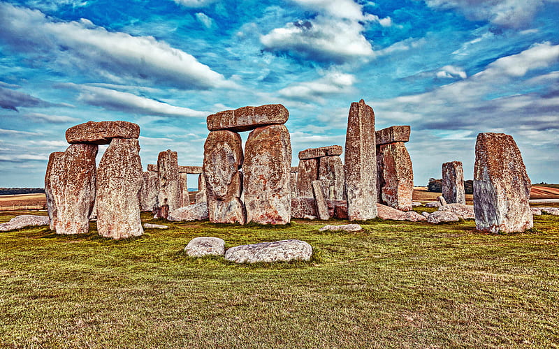Stonehenge, R, english landmarks, United Kingdom, England, Stonehenge in autumn, Wiltshire, prehistoric monument, HD wallpaper