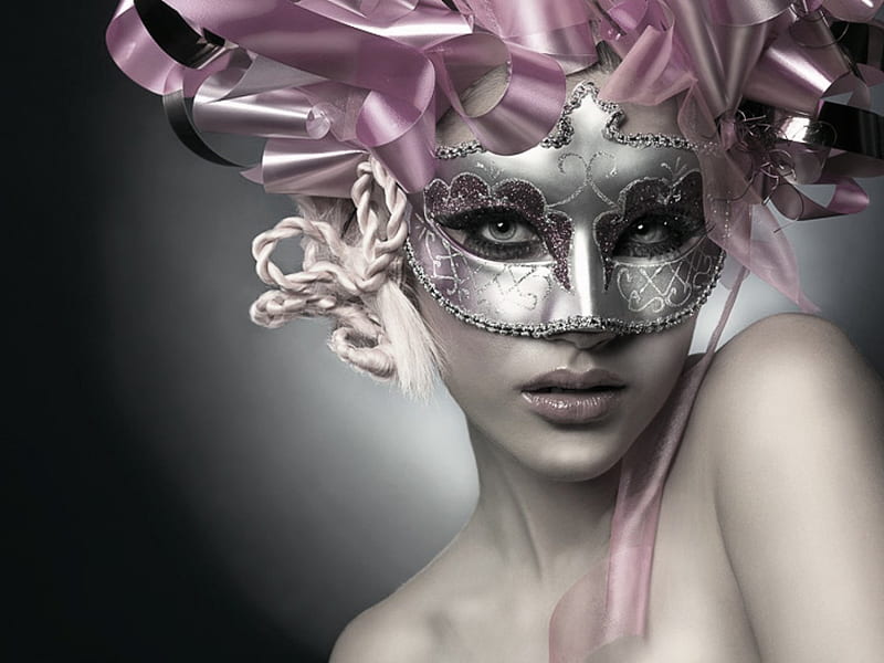 mask, carnival, girl, gjraphy, beauty, duotone, HD wallpaper