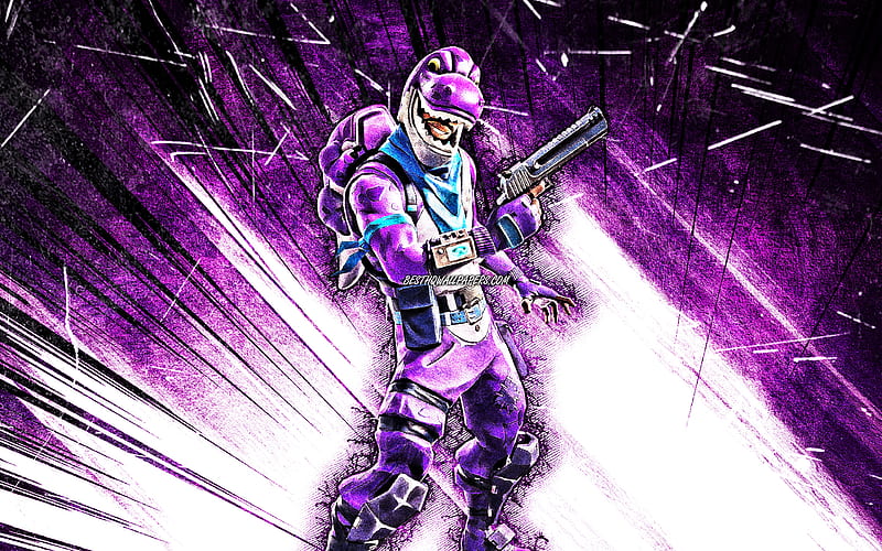 Bronto Skin, grunge art, Fortnite Battle Royale, violet abstract rays, Fortnite characters, Bronto, Fortnite, Bronto Fortnite, HD wallpaper