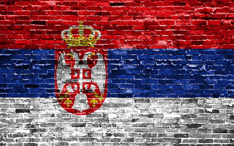Serbian flag, bricks texture, Europe, national symbols, Flag of Serbia, brickwall, Serbia 3D flag, European countries, Serbia, HD wallpaper