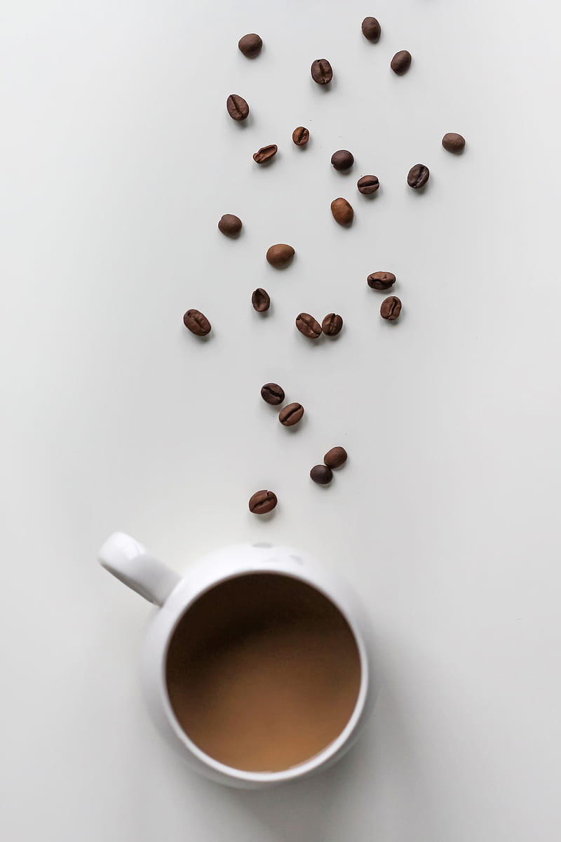 coffee beans and coffee filled mug, HD phone wallpaper