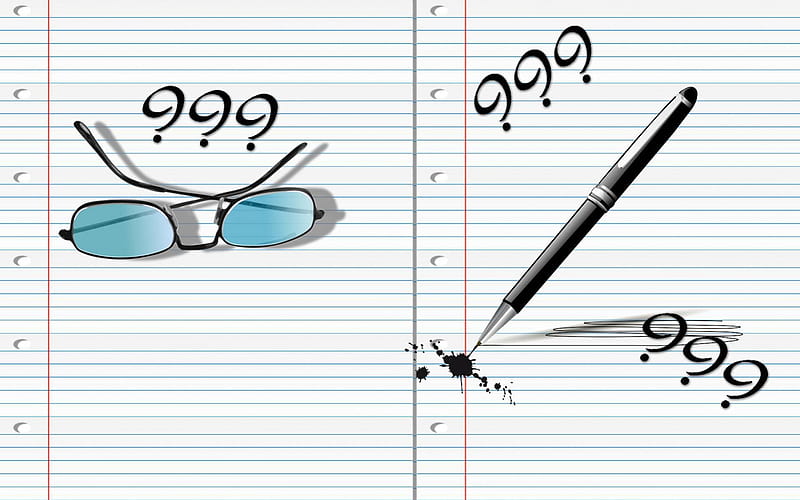 Writers nightmare, pen, stress, glasses of sight, notebook, paper, HD wallpaper