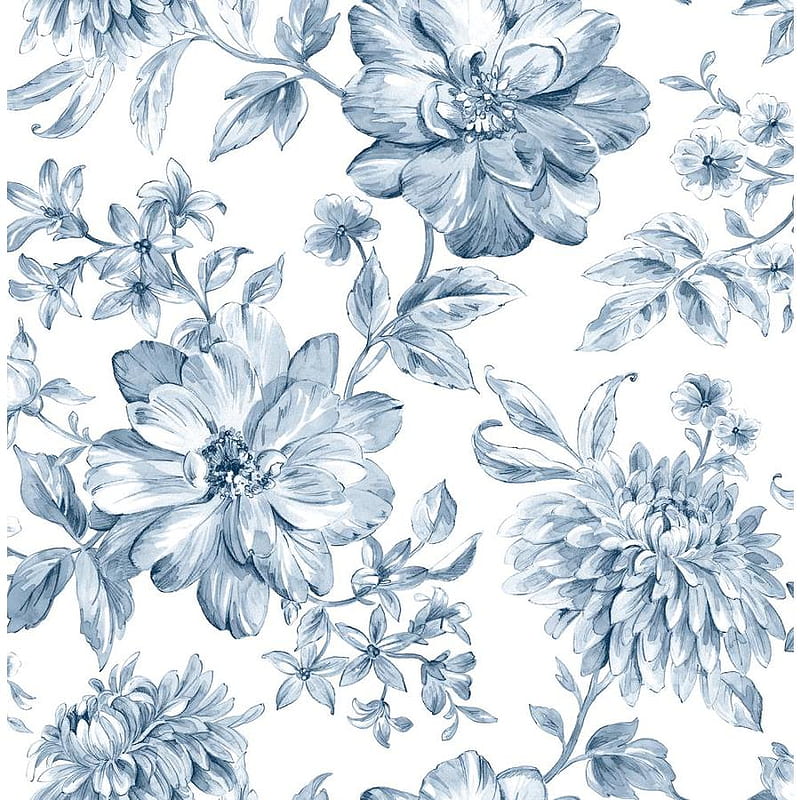 Brewster Gabriela Blue Floral in the department, Blue and White Floral, HD phone wallpaper