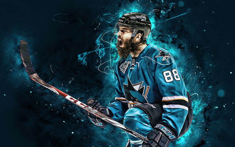 Brent Burns hockey stars, San Jose Sharks, NHL, hockey players, Burns, hockey, neon lights, USA, HD wallpaper
