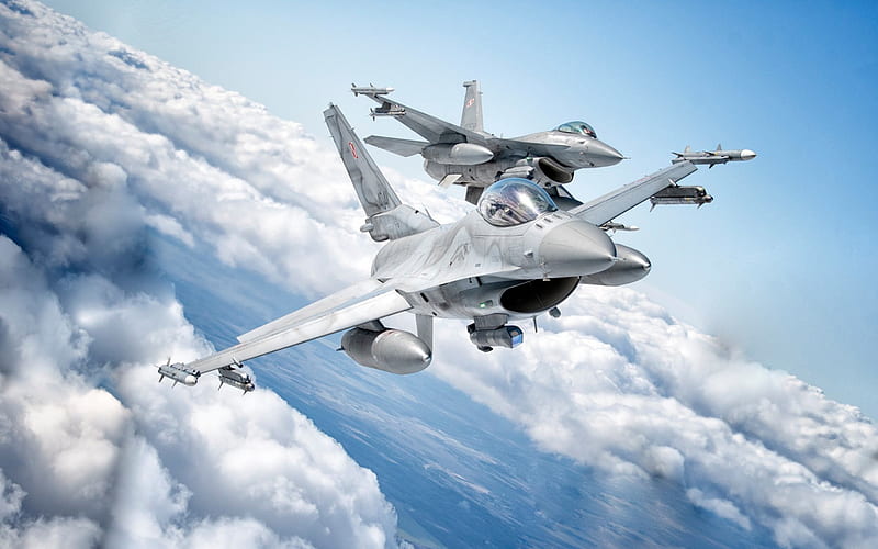 General Dynamics F-16 Fighting Falcon, F-16, american light fighter, combat aircraft, Polish Air Force, american planes, AIM-120 AMRAAM, HD wallpaper