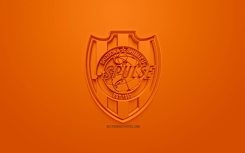 Shimizu S-Pulse, creative 3D logo, orange background, 3d emblem, Japanese football club, J1 League, Shizuoka, japan, 3d art, football, stylish 3d logo, Shimizu FC, HD wallpaper