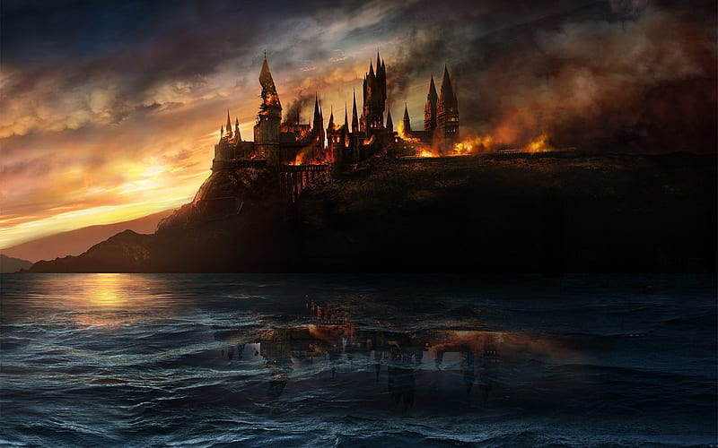 Fire, Smoke, Harry Potter, Movie, Castle, Hogwarts Castle, Harry Potter And The Deathly Hallows: Part 1, HD wallpaper