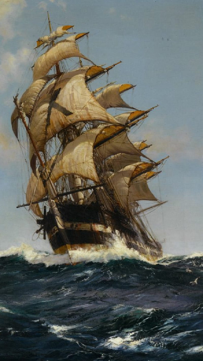 High seas, ship, sailing, rough, water, open sea, pirate, vessel, boat, sails, HD phone wallpaper