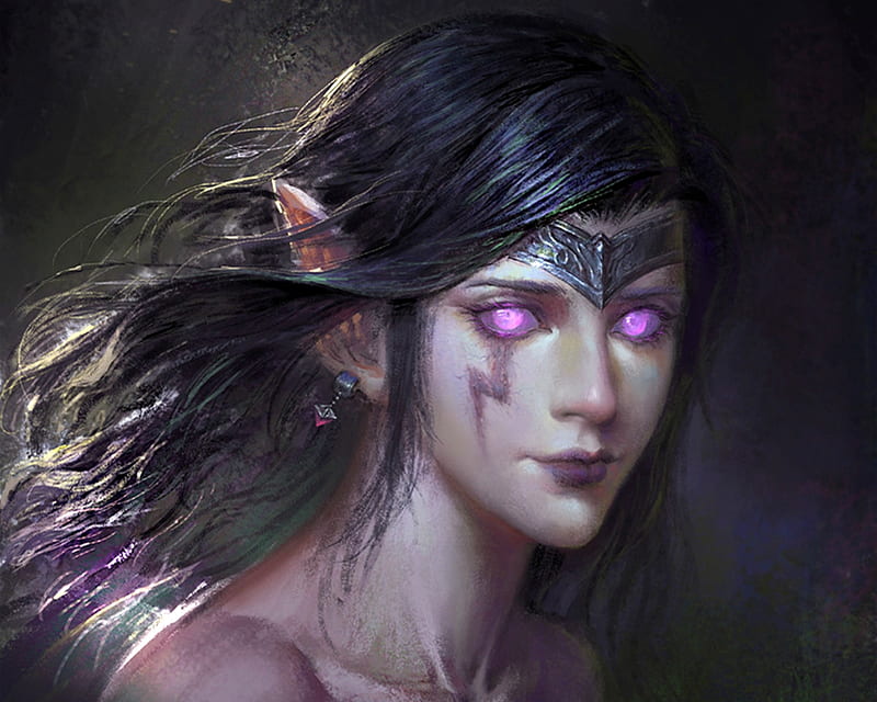 Morgana Art Luminos Lin Jin Fantasy Girl Purple Amethyst Eyes Face Pink Hd Wallpaper 3385