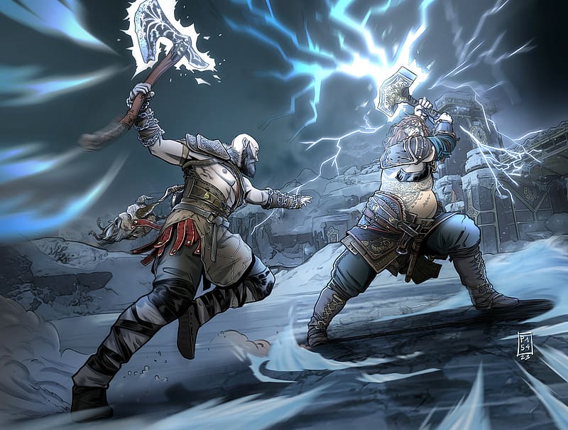 Kratos vs Thor⚒️💥 [Artwork by: @RonnieWong] : r/GodofWar