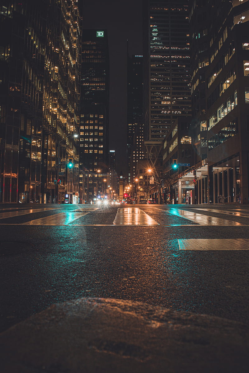 night city, road, lights, buildings, HD phone wallpaper