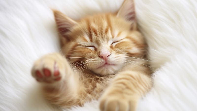 :), white, cute, cat, paw, sleep, ginger, kitten, neuroset, fur, pisici, HD wallpaper