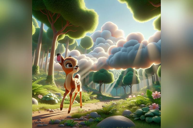 A lovely stroll, disney, abstract, Bambi, deer, HD wallpaper