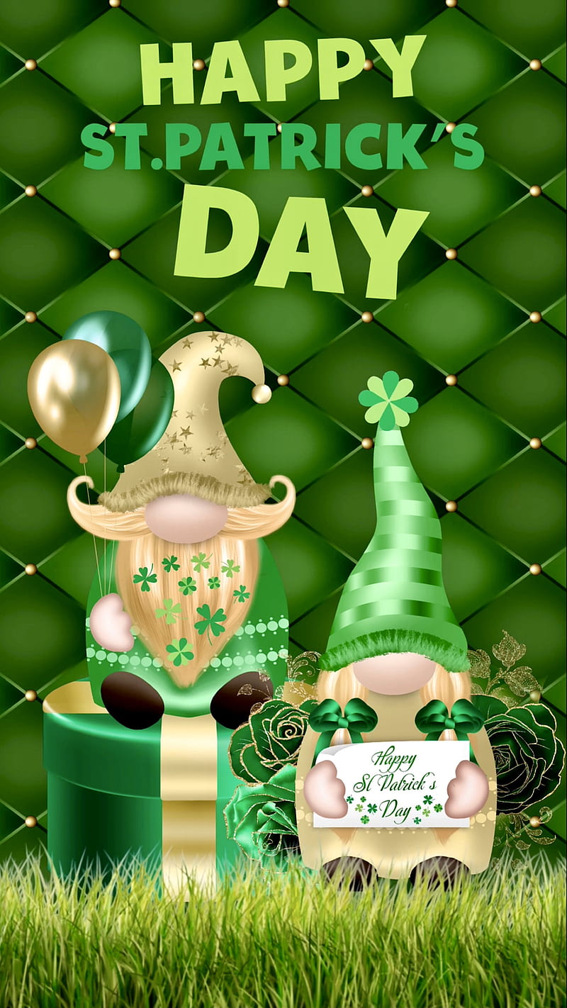 “Irish Gnome Couple”, Happy St. Patrick's Day, St. Patrick's Day, balloons, cute, gnome couple, green , irish, shamrocks, trending, HD phone wallpaper