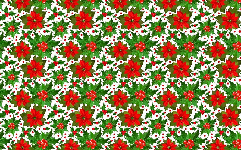 Christmas texture, red, craciun, christmas, mistletoe, green, texture, flower, paper, poinsettia, HD wallpaper