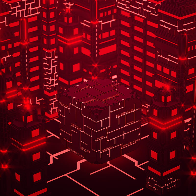 cube, scheme, building, inscription, red, HD phone wallpaper