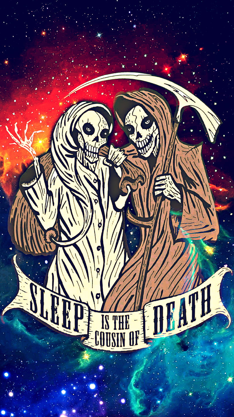 Sleep and Death, colorful, dark, grim reaper, iphone, neon, night, skulls,  space, HD phone wallpaper | Peakpx