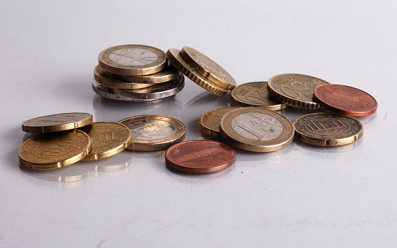 Euro coins, mountain of coins, 1 euro coin, 2 euro coin, finance concepts, money, HD wallpaper