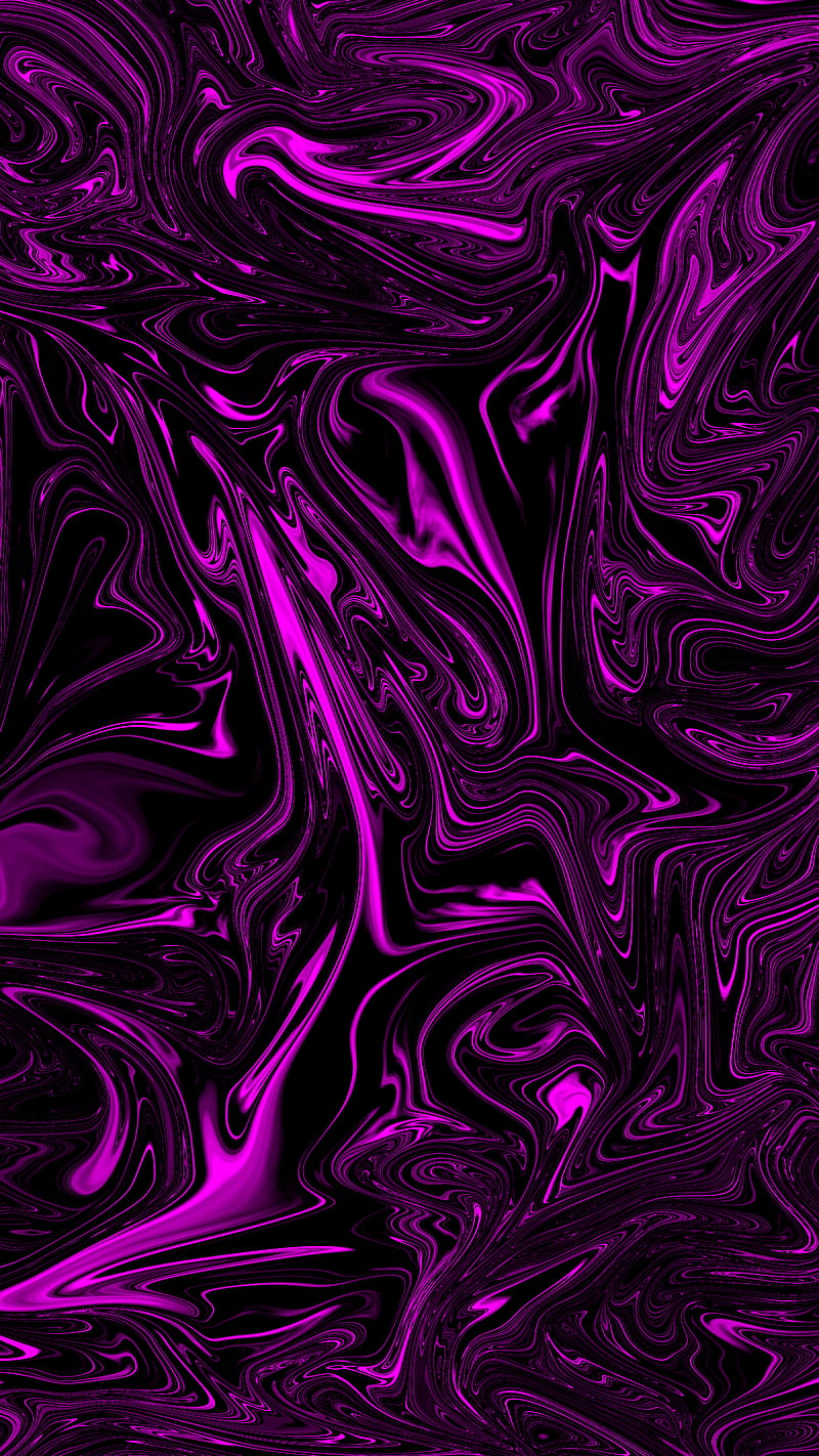 Pink liquid metal, abstract, black, glow, oil, violet, HD phone wallpaper