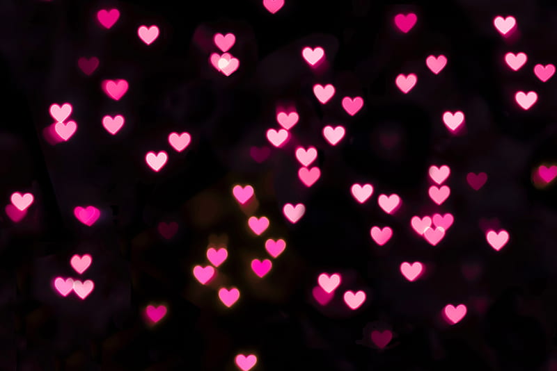 corazones, lights, glow, pink, love, HD wallpaper