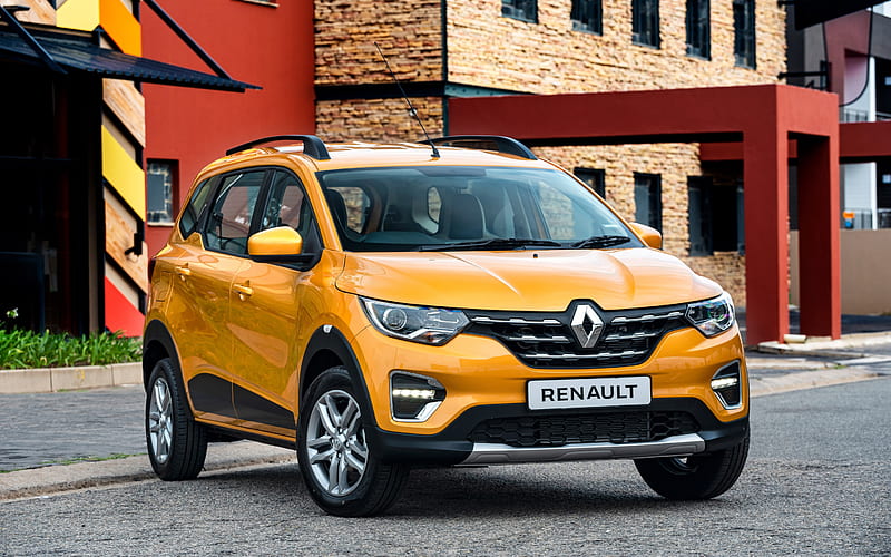 Renault Triber, 2020, exterior, front view, compact crossover, new yellow Triber, french cars, Renault, HD wallpaper