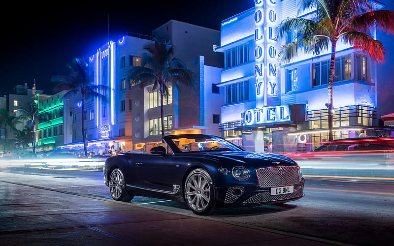 Bentley Continental GT V8 Convertible night city, 2019 cars, supercars, Bentley, HD wallpaper