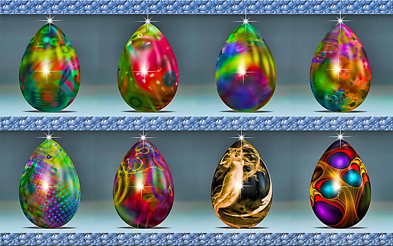 Eggs In 8 Collection 7, sparkle, lovely, fractal, eggs, beauty, abstract, display, HD wallpaper