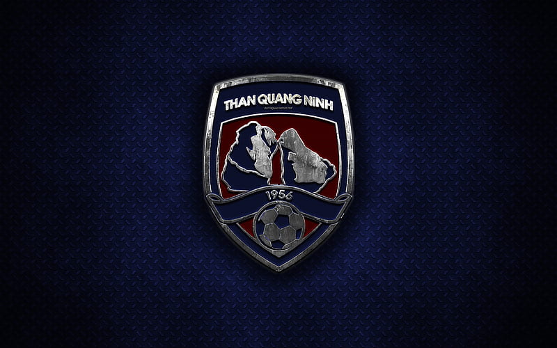 Than Quang Ninh FC, metal logo, emblem, blue metal background, creative art, Vietnamese football club, V League 1, Quang Ninh, Vietnam, football, HD wallpaper