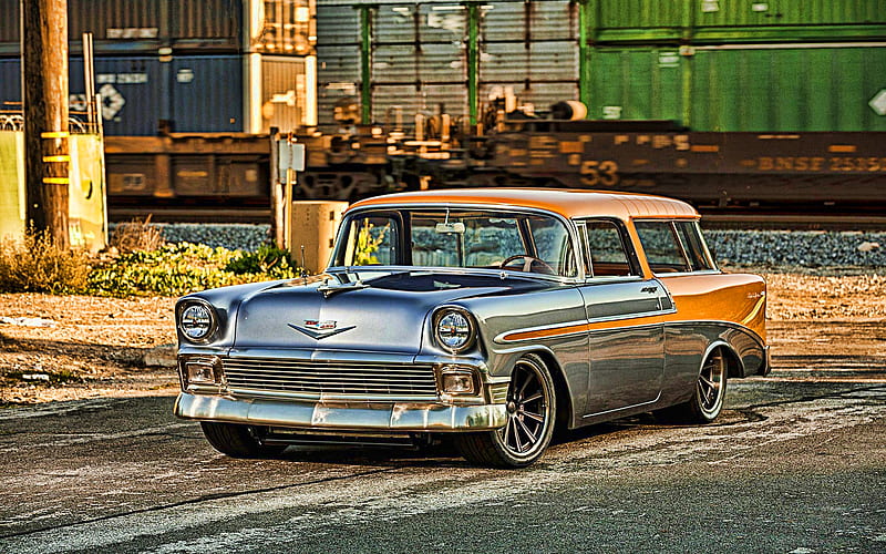 Chevrolet Nomad, R, 1956 cars, retro cars, tuning, american cars, 1956 Chevrolet Nomad, lowrider, Chevrolet, HD wallpaper