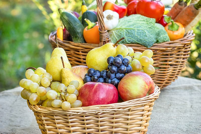 Fruits, Food, Apple, Grapes, Basket, Vegetable, Pear, Fruits & Vegetables, HD wallpaper